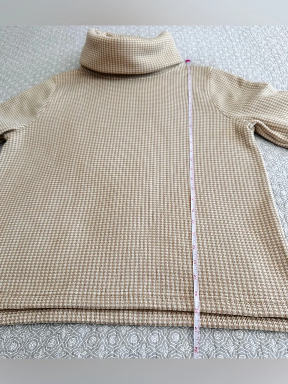 J. CREW Houndstooth Funnel Neck Sweater Camel Cream Pullover Cozy Size XXL